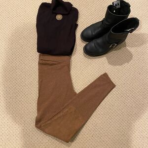 Minnie Rose Equestrian Style High Waisted Legging Suede Knee Size S